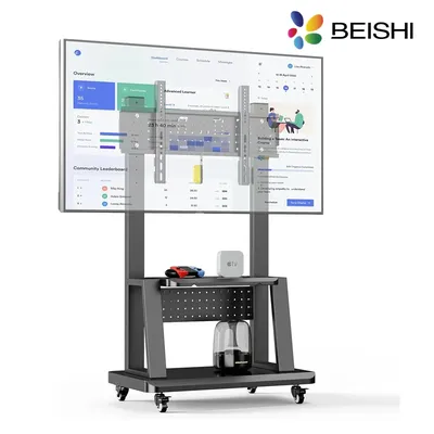Mobiler TV-Ständer, rollender TV-Wagen mit Rädern für 32–75 Zoll flache/gebogene LED/LCD/OLED, tragbarer Boden-TV-Ständer mit Lochplattform