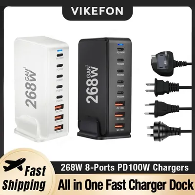 268 W Netzteil 8-Port-Schnellladestation 100 W PD QC3.0 für Telefon Tablet Laptop Home Travel Office Image
