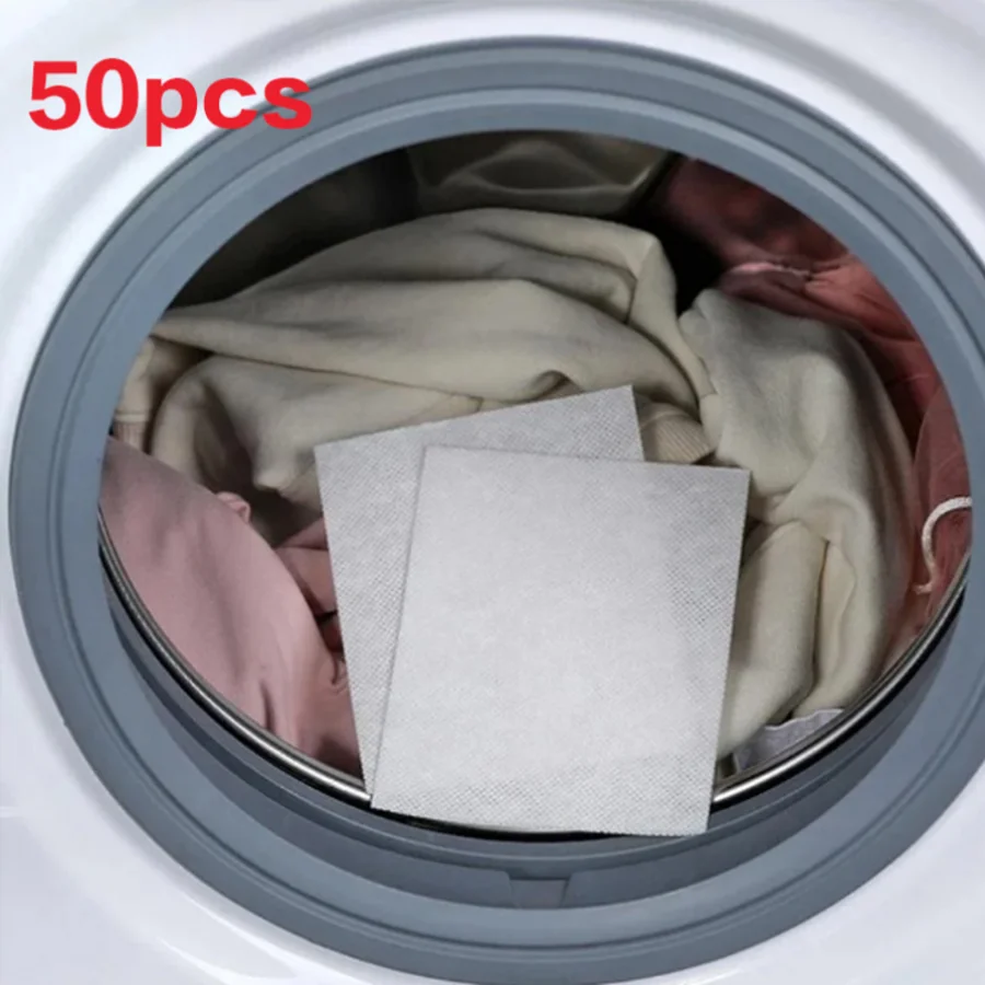 50 Stück Waschmaschinenfarbe Physik absorbieren und verhindern das Färben von Wäschewerkzeugen, verwendet für gewerbliche/Wäscheraum, Familien Image