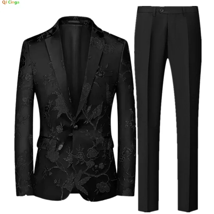 Rosaroter Herrenanzug, zweiteilig, Hochzeitskleid, Jacke mit Hose, Grün, Weiß, Silber, Herren-Slim-Fit-Anzug, asiatische Größe M-6XL