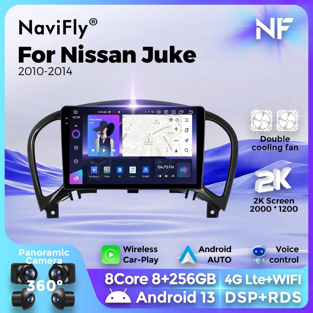 Navifly 2 din android Autoradio Multimedia-Video-Player für Nissan Juke YF15 2013-2015 GPS Navigation Head Unit BT Carplay Auto Image