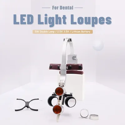 Dental LED Head Light Lamp For Magnification Binocular Loupes 5W Light Shadowless Dentist Surgical Headlight Silver 2.5X 3.5X
