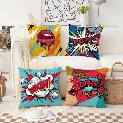 Bunter Retro-Spaß-Kissenbezug, 45,7 x 45,7 cm, Pop-Art-Wolkenblasen-Stil, kreative Heimdekoration, Image