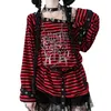 2025 neue Harajuku Vintage Punk Schwarz Blau Rot Gestreiften T-shirts Y2k Gothic Mädchen Weg Von der