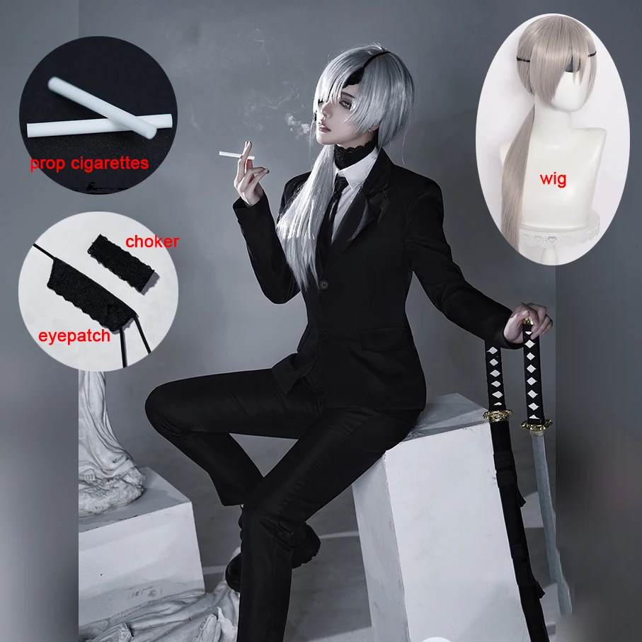 Anime Quanxi Cosplay Kostüm Teufel Hunter Schwarz Anzug Chainsawman Quanxi Perücke Augenklappe Männer Frau Karneval Halloween Party Uniformen