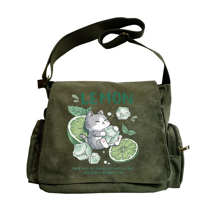 Retro alte Damentasche grün frisches Muster kleine Schulter große Kapazität neue Mode Vintage Print Umhängetasche