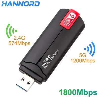 Hannord USB WiFi 6 AX1800 USB 3.0 1800Mbps Adapter Dual Band 2.4G/5Ghz USB Dongle Wifi Network Card