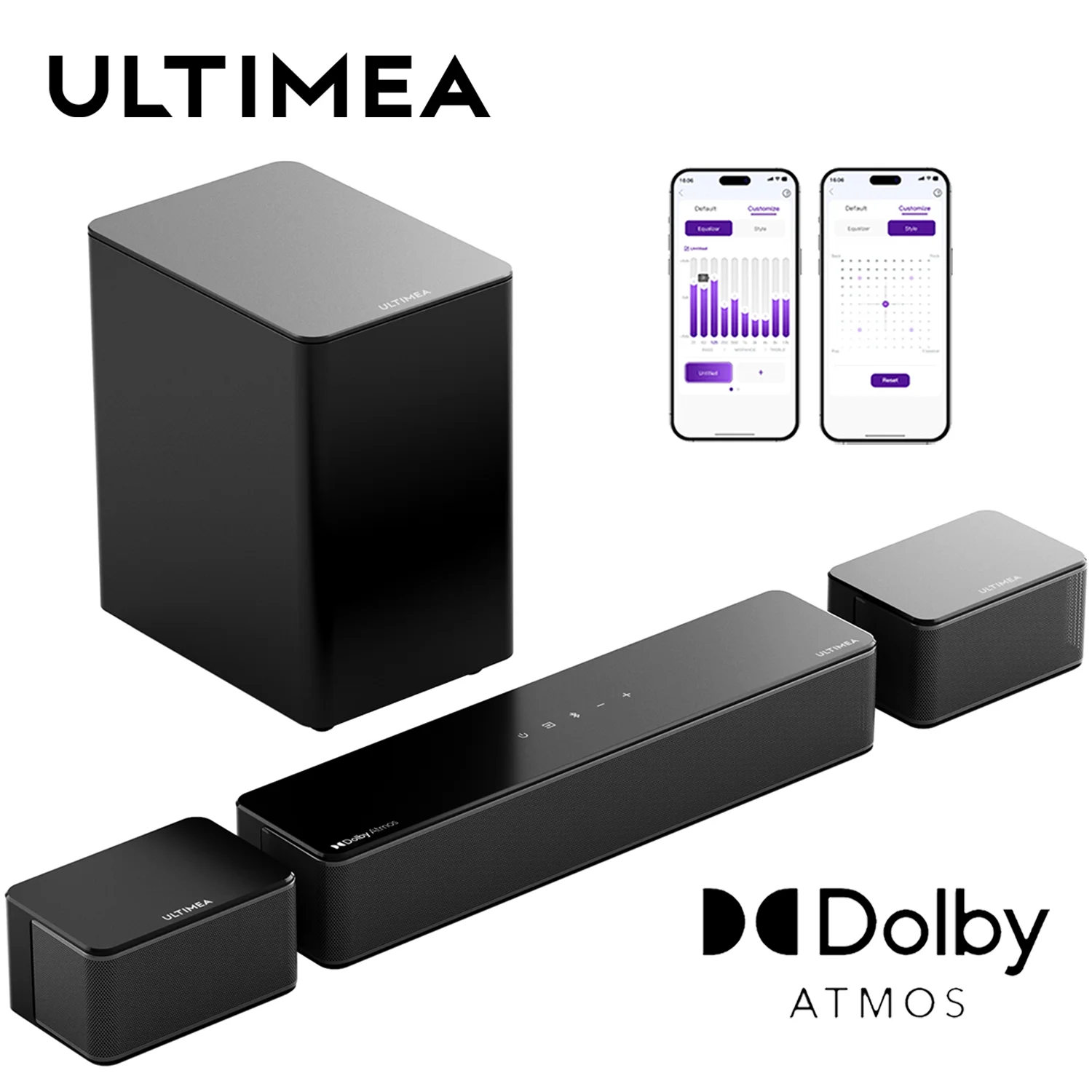 Barre de son ULTIMEA 5.1 pour TV avec Dolby Atmos, système de son surround 3D Home Cinéma, 2 enceintes surround et caisson de basses sans fil