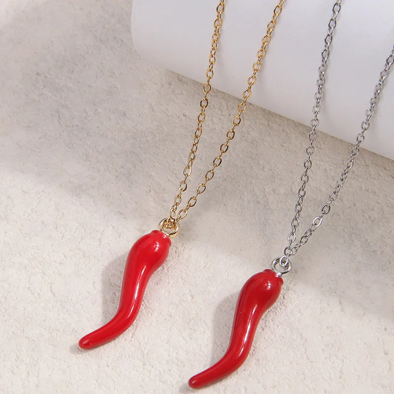 Collana girocollo con ciondolo peperoncino rosso moda per donna Bijoux Catene di colore dorato argentato Collane con collare Gioielli Accessorio donna