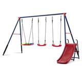 Delta Children Funzone Outdoor Metal 4-Piece Swing Set - Includes 2 Swings, 1 Disc/Saucer Swing & Slide/Red Metal in Blue | Wayfair OP86561GN-1637