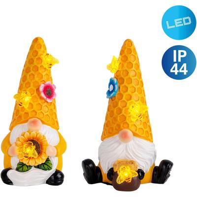 LED Solarleuchte NÄVE "Abby", bunt, B:8,00cm H:17,00cm L:12,50cm, Lampen, 2er Set Wichtel, gelb/bunt, mit Bienchen und Blümchen, warmweiß Image