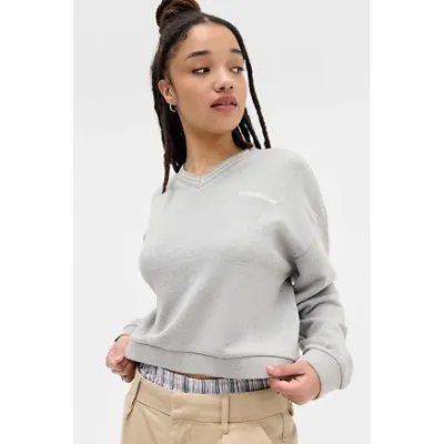 iets frans. Cropped V-Neck Sweatshirt - Grey XS at Urban Outfitters