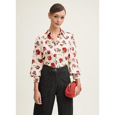 Sonya Italian Straw Floral Silk Shirt Creamvintagefloral, Creamvintagefloral