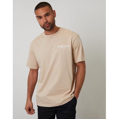 Threadbare Men's Dark Stone Relaxed Fit Surf Club Graphic Print T-Shirt