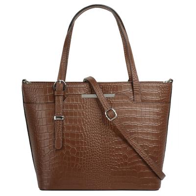 Henkeltasche CLUTY, Damen, Gr. B/H/T: 35cm x 28cm x 12cm onesize, braun (cognac), Leder, Reptilienprägung, Taschen, echt Leder, Made in Italy Image