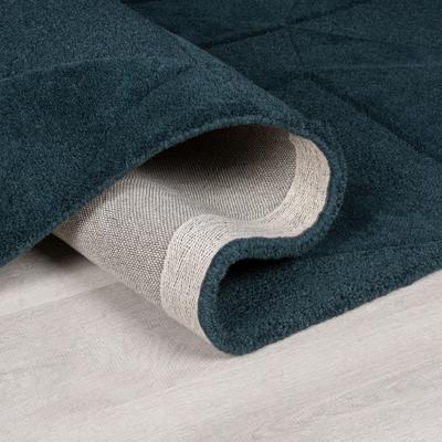 Wollteppich FLAIR RUGS "Shard", blau (petrol), B:160cm H:10mm L:160cm, Wolle, Teppiche, Hoch-Tief Effekt, Handgearbeitet Image