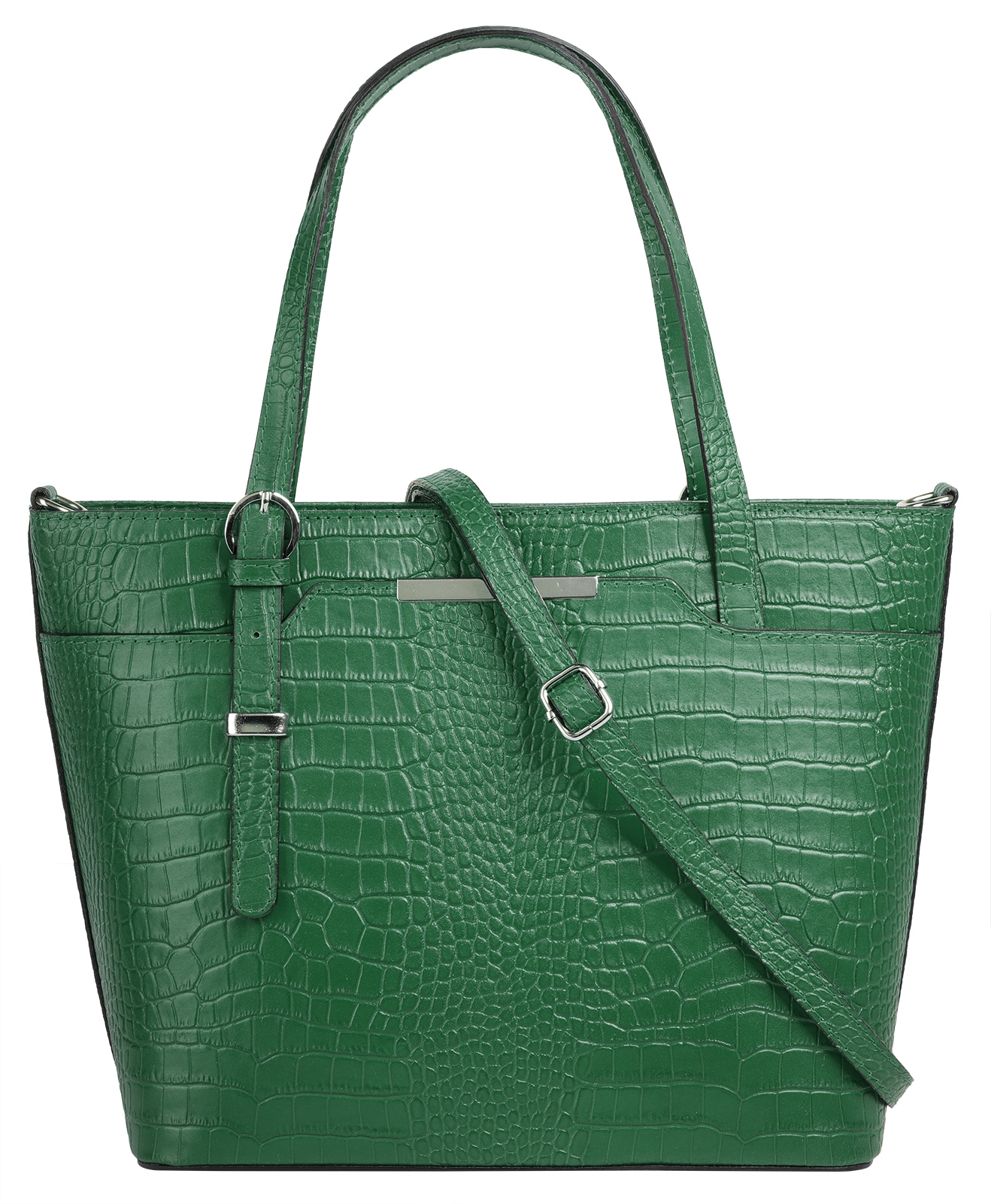 Henkeltasche CLUTY, Damen, Gr. B/H/T: 35cm x 28cm x 12cm onesize, grün, Leder, Reptilienprägung, Taschen, echt Leder, Made in Italy Image