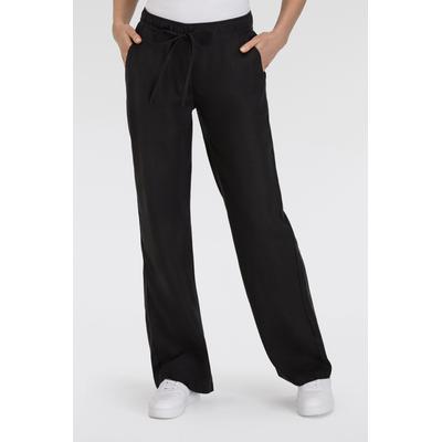 Leinenhose MAC "CHIARA BELT", Damen, Gr. 44, Länge 30, schwarz, Obermaterial: 100% Leinen, unifarben, casual, weit knöchellang, Hosen, Sommerhose Wide Fit, mit geradem, weitem Bein