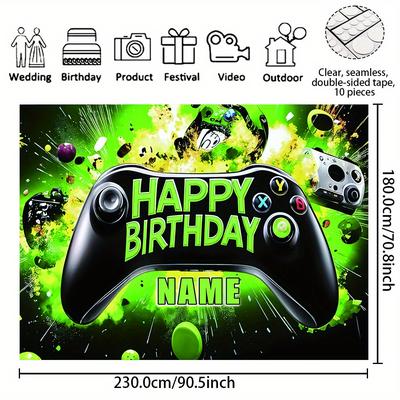TEMU 1pc Customizable Polyester Birthday Banner, Game Controller Theme, Personalized Text, Happy Birthday Party Backdrop, 75g/㎡, No Electricity Needed, Ideal For Room, Garden, Multipurpose Decoration Image