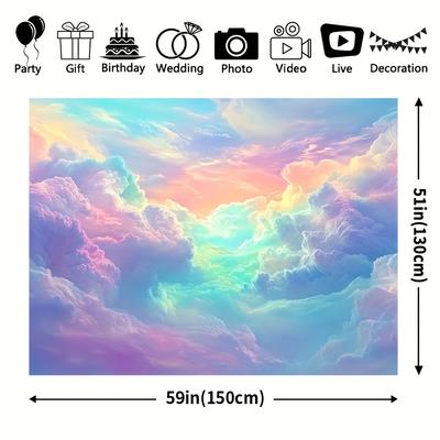 TEMU 1pc, Vibrant Clouds, Weather Climate Landscape Co., Ltd. Background Wall Cover, Polyester, For Photography, Cultural Celebrations, Office And Classroom Decoration - Universal Event Decor Image