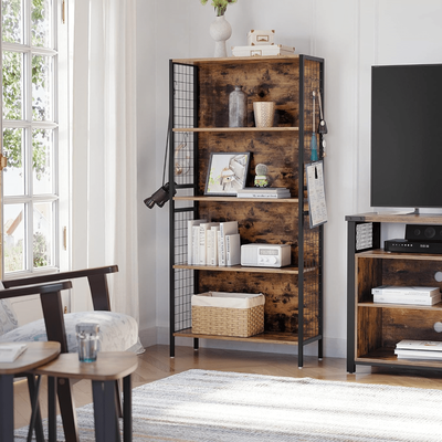 TEMU Bookshelf, Office Shelf, Kitchen Shelf, Standing Shelf With 4 Shelves, 4 S-hooks, For Office, Living Room, Study, , Image