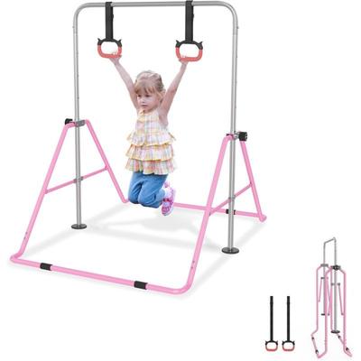 "TEMU [compact ] Adjustable Pink Indoor Gymnastics Bar For - Foldable, Height Adjustable 36"-52", Max 140 Lbs, Enhances Balance & Coordination, Easy" Image