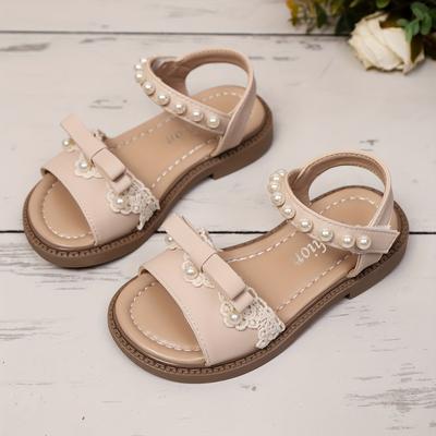 TEMU Pair Of Fashionable Bow-knotted Beaded Tape Open-toe Non-slip Large Sole Soft Sole Soft Surface Suitable For Spring And Summer Outdoor Beach Fashion Sandals Image