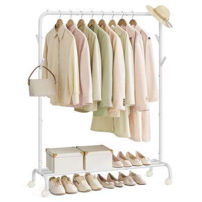 TEMU Clothes Rail Clothes Rack Single Clothes Hanging Rail Heavy-duty Metal Frame With Wheels And Shelf 50 Kg . Load 103.5 Cm Wide Clothing Storage Image