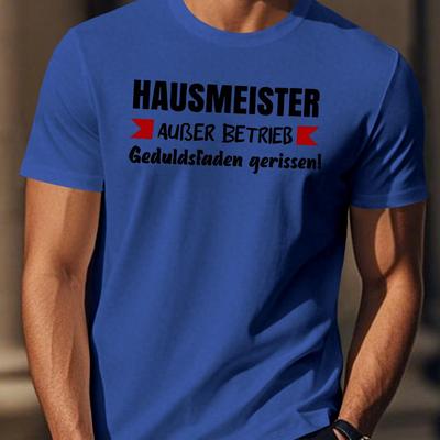 "TEMU Men's "hausmeister" Graphic T-shirt - Casual German Quote, Short Sleeve, Crew Neck, Lightweight Summer Top" Image