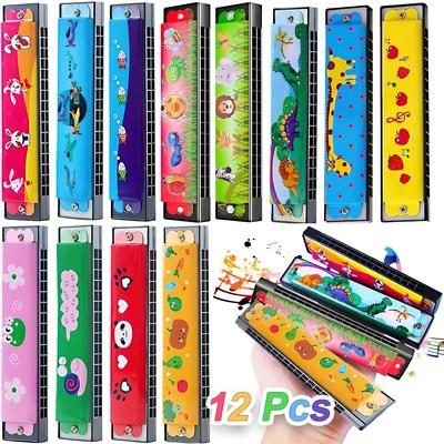 TEMU 12pcs Different Kinds Of Cartoon Plastic Harmonica, Colorful And Portable, Practice Props For Beginners, Surprise Gifts For Parties Image