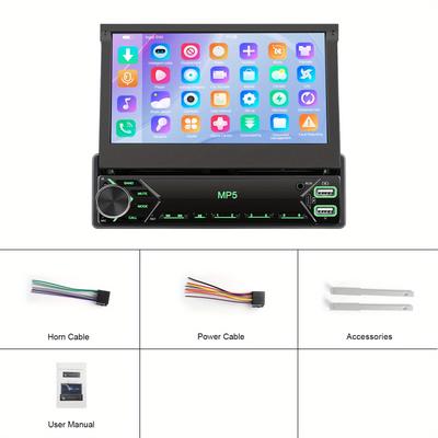 TEMU Nhopeew 7 Inch Hd Manual Retractable Touch Screen Monitor Music Player Car Stereo Car Mp5 Car Radio With Fm Radio Support Large Memory Tf Card Settings With 12led Camera& Mic (optional) Image