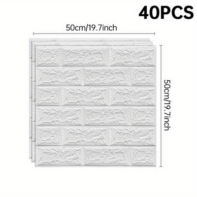 TEMU 49.9x49.9cm White Foam Wall Panels- Self-adhesive Peel& Stick Wallpaper, Easy To Cut& Wipe Clean, Office/kitchen/bedroom Walls(textured Pvc Material) Image