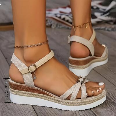 TEMU Fashion Sandals For Women's Summer Thick Bottom Slope Heel Lightweight And Comfortable Versatile Sandals Image