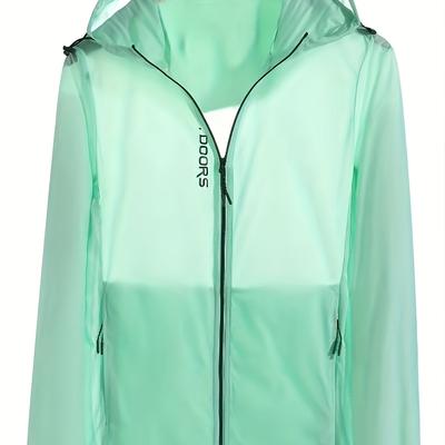 TEMU Women's Lightweight, Breathable Hooded Jacket With Zipper - Sun Protection, Long Sleeve, Stretchy Fabric, Geometric Pattern, Outdoor Sports Top, Sports Jacket|hooded Jacket|zippered Jacket Image