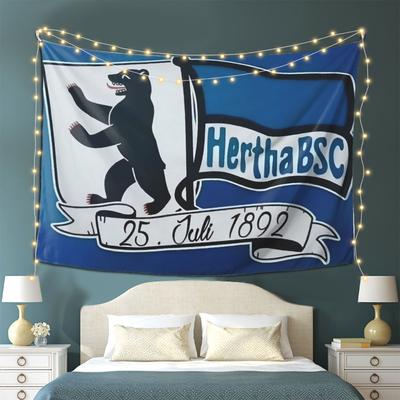 TEMU Bsc Vintage 1892 Logo Tapestry - Horizontal Wall Hanging With Bear Emblem & Blue/, Peach Light Beige Fabric For Sports Fan Room Decor Image