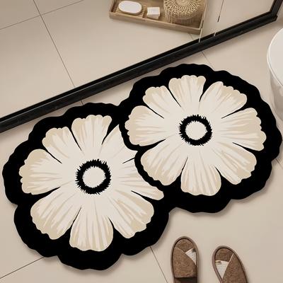 TEMU 1pc Of Flower Pattern Diatomaceous Soil Bathroom Non-slip Mat, Decorative Floor Mat, Super Absorbent Quick Dry Soft Shower Carpet, Easy To Clean, Strong Adsorption, Non-slip Floor Mat Image