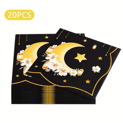 TEMU Pack Of 16 Elegant Ramadan & Eid Disposable Napkins - Golden And , Paper Guest Towels For Table Decorations, Disposable Event Napkins| Decor|themed Party Napkins, Ramadan Decoration Image