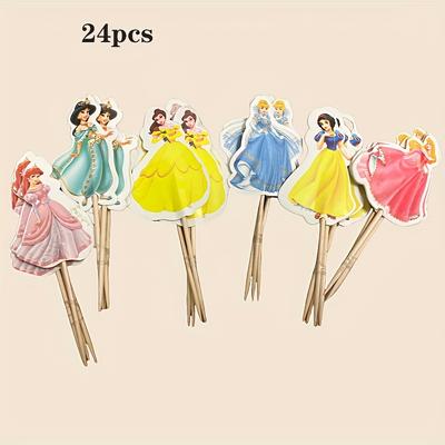 TEMU 24pcs Set/ Princess Series Birthday Dressing Card Insert 6 Patterns For Each 4pcs, Suitable For Birthday Party Decoration Card Insert For Image