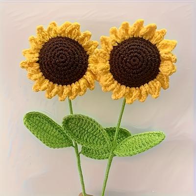 TEMU 1pc Handmade Crochet Sunflower Decor - Ideal For Reunion, Living Room Tabletop, Home Decor, Sunflower Plant, No Container, Textile Material, Labor Day, Teacher's Day, Thanksgiving, Christmas, Day Image