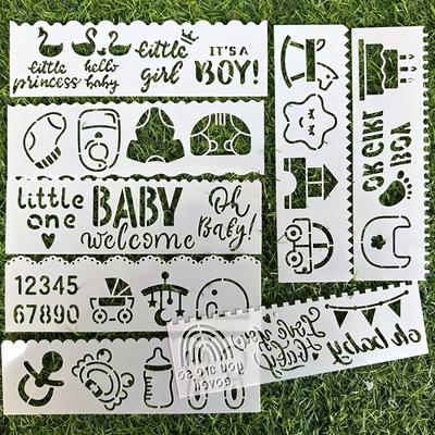 TEMU 8pcs Newborn Party Long Painting Template, Children's Milestone, Gender Party Spray Painting Diy Decoration Image