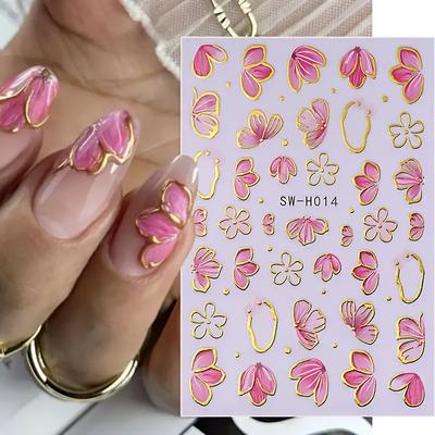 TEMU Reusable Floral Nail Art Stickers - , Vinyl Adhesive For Elegant , Heart Patterns & Glitter Finish, Special Occasions, Manicure Accessories | Floral Nail Decor | Shiny Finish Stickers Image