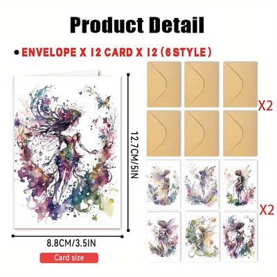 TEMU 24pcs Set With Envelopes Spring Watercolor Flowers, Elf Birthday Greetings Card, Multi Occasion Mixed Blank Greeting Card, Give , Family, Parties, Gifts Image