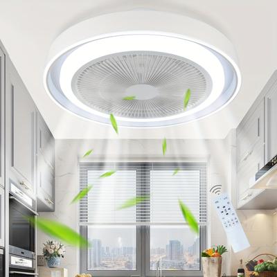 TEMU Ceiling Fan With Lighting And Remote Control - Dimmable Led Ceiling Light With Fan Light, Silent Modern Ceiling Light In Blue With 5 Blades, Suitable For Bedroom, Living Room, Dining Room Image