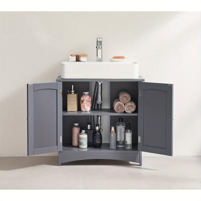 TEMU Vasagle Vanity Unit, Vanity Unit, Bathroom Cabinet With 2 Doors, Adjustable Shelf, Lots Of Storage Space, Country House Style, 60 X 30 X 60 Cm, Gray Bbc001g01 Image