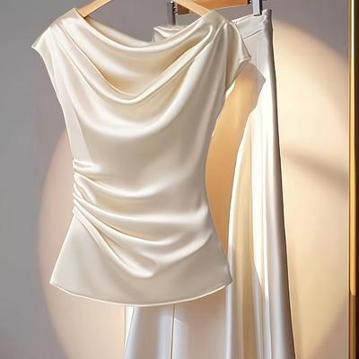 TEMU Elegant Women' Color Shirt And Skirt Set Image