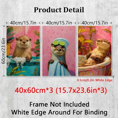 TEMU 3pcs Otter Bathing Canvas Wall Art Set, Modern Aesthetic Animal Paintings, Style Posters, For Living Room, Bedroom, Bathroom, Office, Cafe, Gym, Home Decor, Artwork, Ideal Gift Image