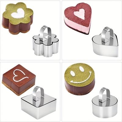 TEMU 4pcs Cake Ring Molds, Stainless Steel, 8cm Round, With Pusher And Elevator, For Cooking Ring, Tiramisu, Goldfish Tart Image