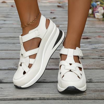 TEMU Women's Casual Athletic Sandals - Round Toe, Closed Back, Cut-out Design, Strap, Thick Sole, Cover Black, White, Beige & More, Strappy Sandals Image