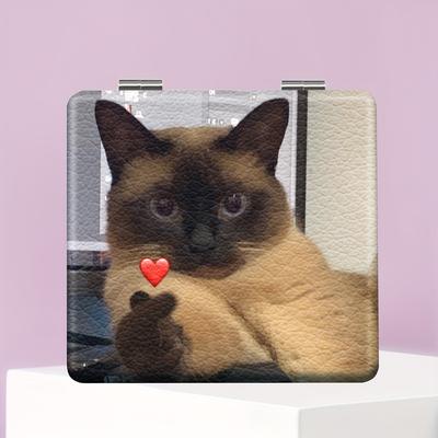 TEMU Cute Compact Folding Makeup Mirror - Portable Handheld Double-sided Mirror With Adorable Cat Illustrations, Perfect Gift For Women, Sisters, On Birthdays, Christmas, Valentine's Day, Easter Image