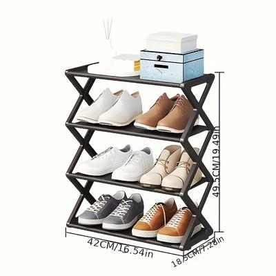 TEMU 4-tier Foldable Shoe Rack + Space Saving Storage Solution | 12 Pairs Capacity Plastic Storage Boxes With | No Retro Design, Foldable And Durable Bookshelf (easy To Clean And Stackable) Image